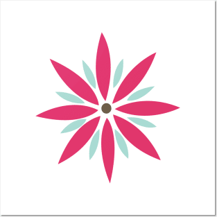 Retro Flower in pink, light blue, and brown Posters and Art